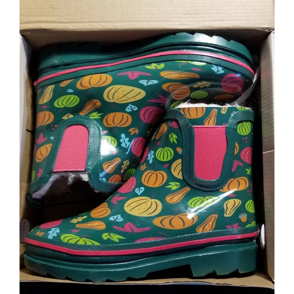 Kid's Rain Boots NEW Cushioned Unisex Faux Fur Lines Waterproof Size 13/1
